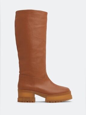CLERGERIE Platform Lug Sole Knee High Leather Boots Pull On Tan Brown Wendel 9.5